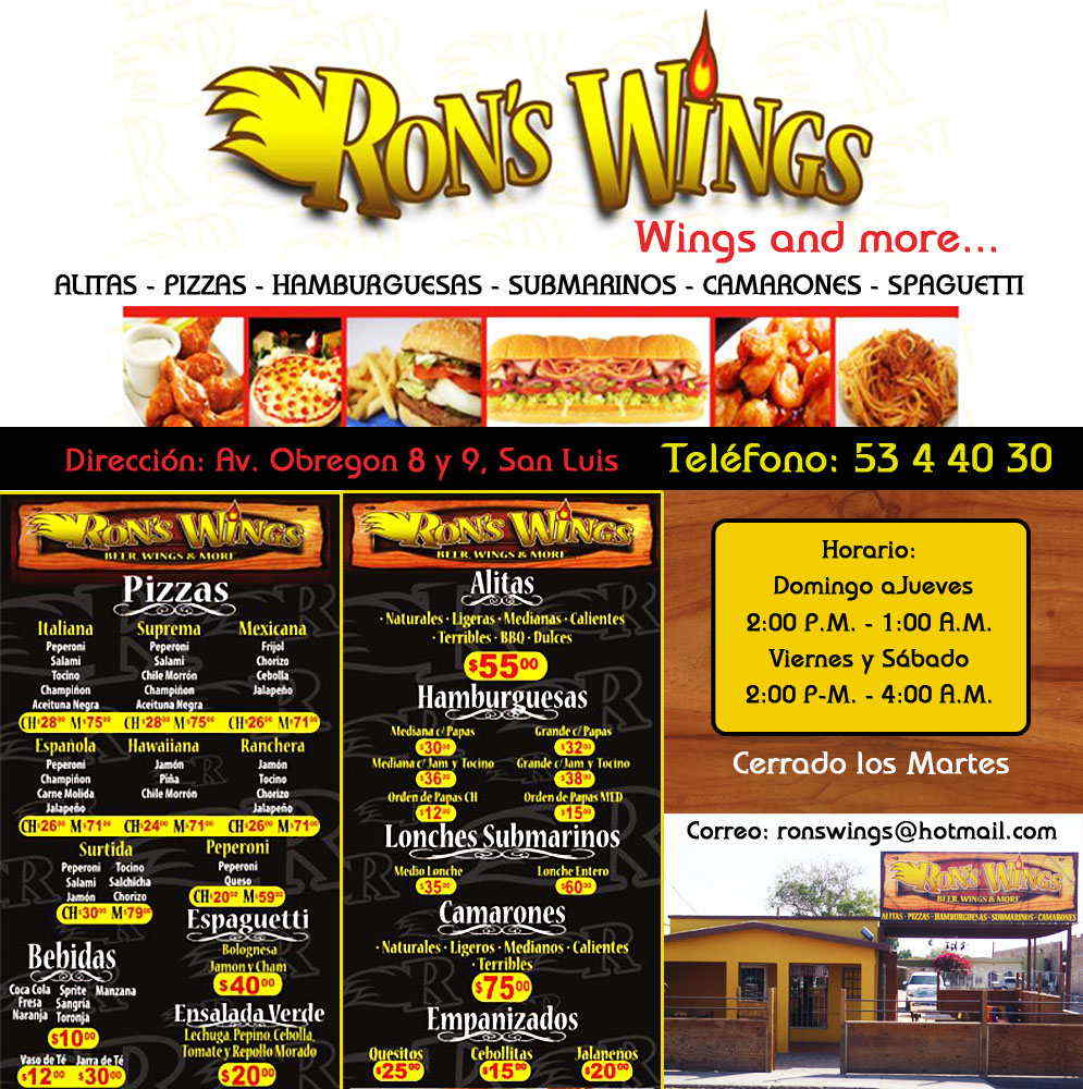 Rons Wings en San Luis Rio Colorado anunciado por