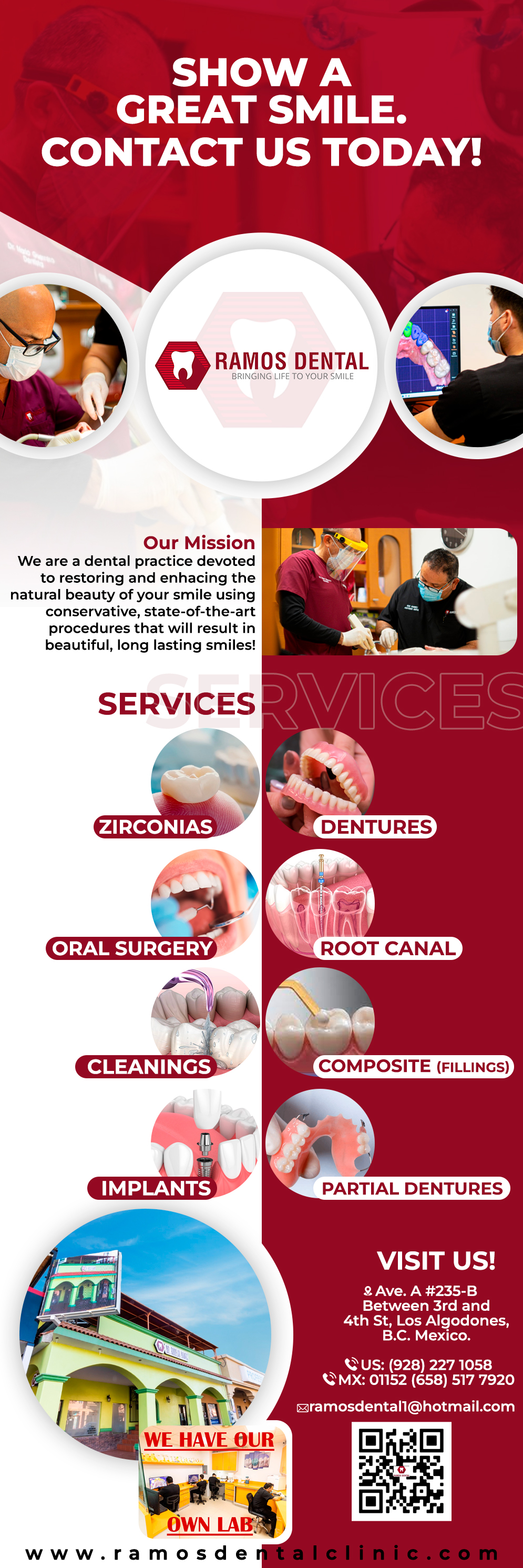 RAMOS DENTAL Dr. Rogelio Ramos DDS-RAMOS DENTAL Where Quality is a Given. Services:               
• Cosmetic Dentistry                   
• Oral Surgery                         • Dental Implants                         • Extractions
• Dentures                               •  Partial Dentures                       •  Crowns                               • Fillings                                      • Cleanings
      • Endodontics (root canal)  
• Gum Disease   
                                           