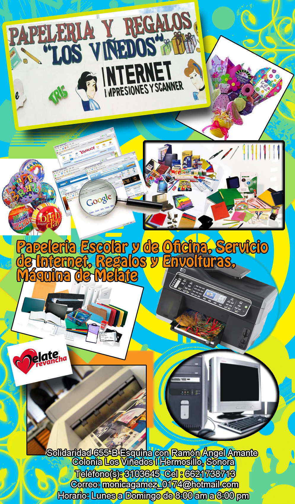 Papeleria y Regalos Los Viñedos-Papeleria Escolar y de Oficina, Servicio de Internet, Regalos y Envolturas, Maquina de Melate