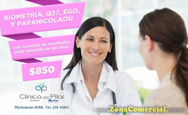 CLINICA DEL PILAR MEXFAM - Paquete Biometría, Q27, EGO, Papanicolaou $850 en Clínica del Pilar