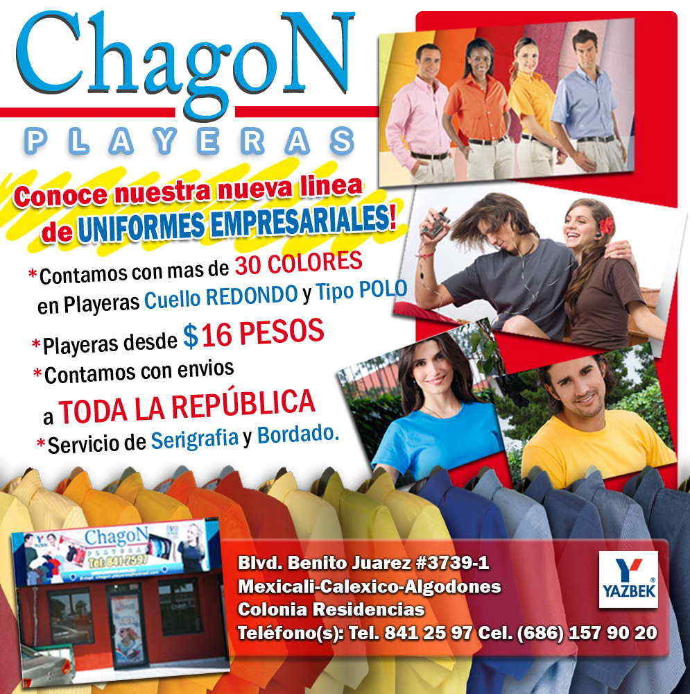 ChangoN Playeras-CONOCE NUESTRA NUEVA LINEA DE UNIFORMES EMPRESARIALES. *CONTAMOS CON MAS DE 30 COLORES EN PLAYERA CUELLO REDONDO Y TIPO POLO *SERVICIO DE SERIGRAFIA Y BORDADO.