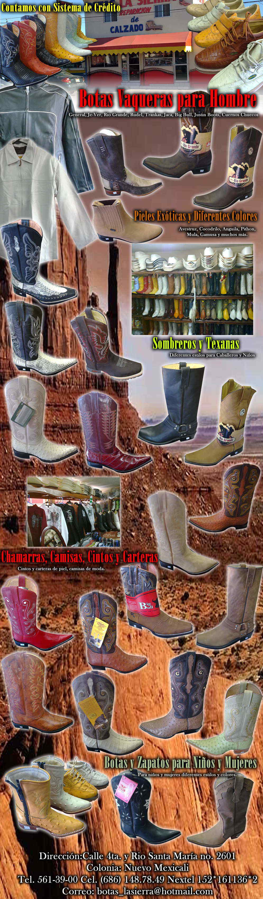 BOTAS LA SIERRA-BOTAS VAQUERAS PARA HOMBRE PIELES EXOTICAS Y DIFERENTES COLORES  SOMBREROS Y TEXANAS 