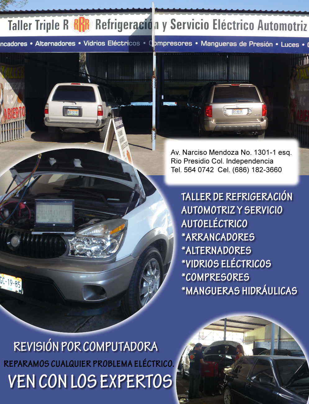 Taller Triple R-ARRANCADORES ALTERNADORES VIDRIOS ELECTRICOS COMPRESORES MANGUERAS HIDRAULICAS 