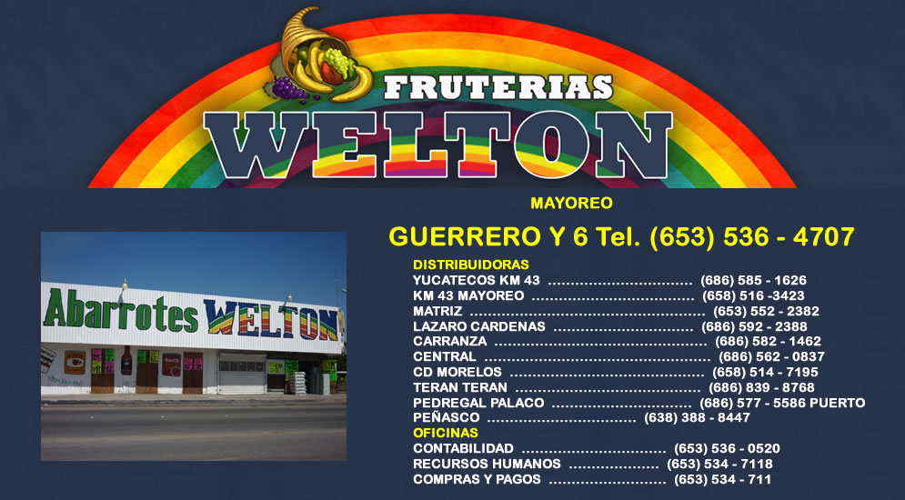 FRUTERIAS WELTON MAYOREO GUERRERO Y 6  -Desde 1977 nuestra prioridad  ha sido brindar siempre productos de primera calidad a un bajo precio, así como generar fuentes de empleo.    