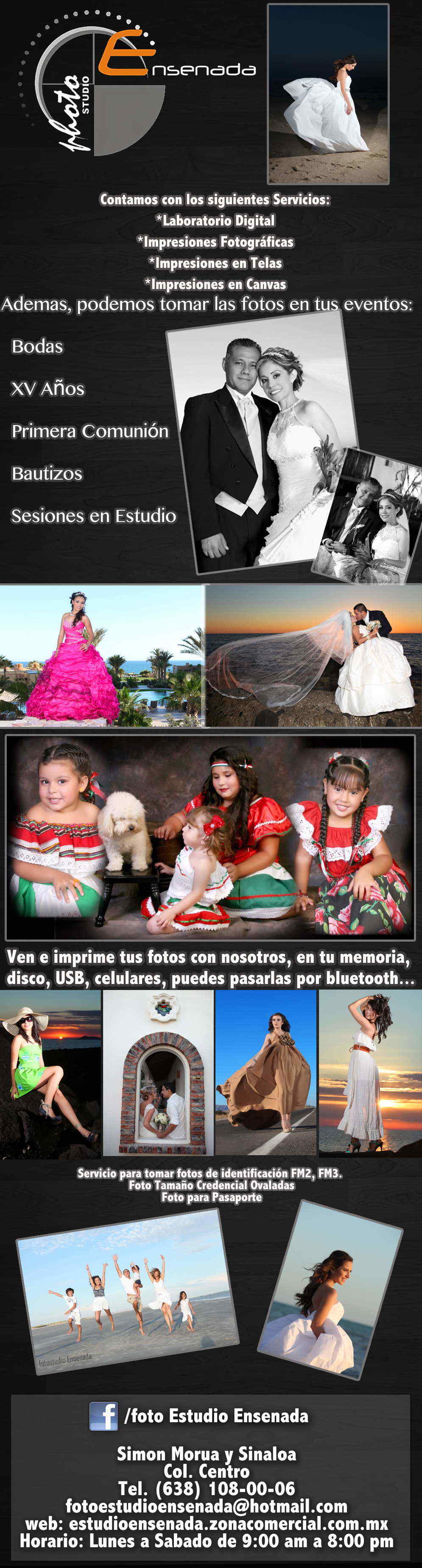 FOTO ESTUDIO ENSENADA-Laboratorio Digital - Impresiones Fotograficas - Impresiones en Telas  - Impresiones en Camvas -Foto Estudio - Fotografias para eventos: XV Años, Bodas, Primera Comunion, Bautizos, Fiestas Infantiles.    