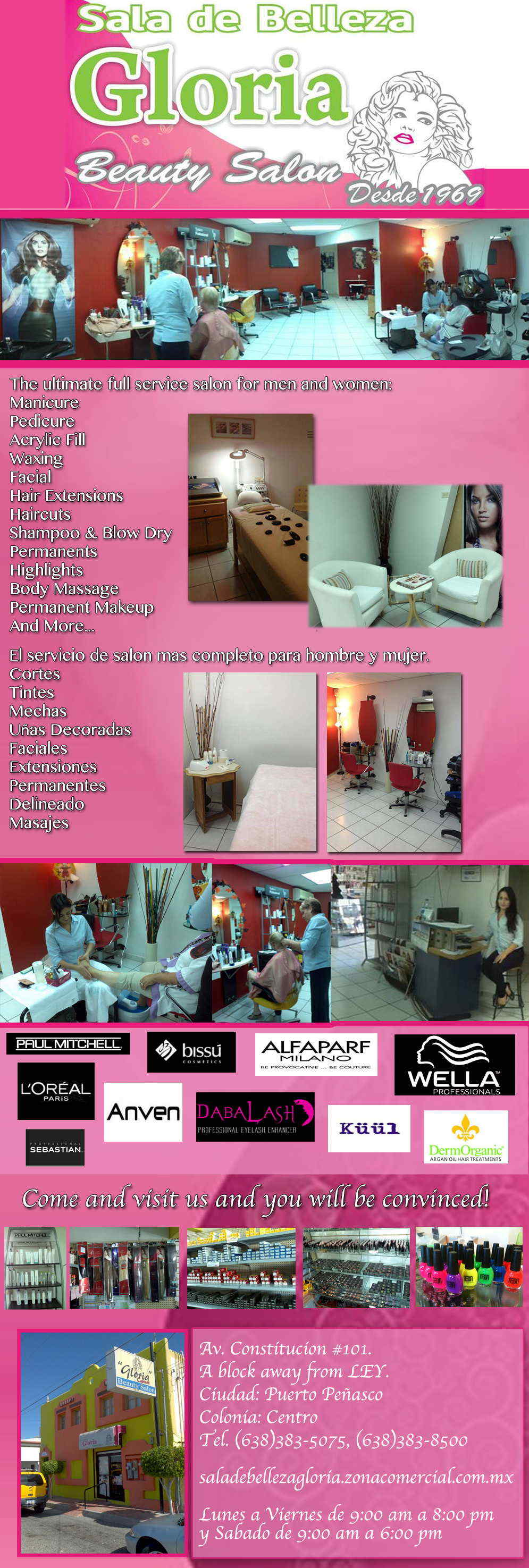 Sala de Belleza Gloria Beauty Salon-- Sala de Belleza - Cortes de Cabello - Decoracion de uñas - Faciales - Mechas Extensiones - Tienda de Articulos de Belleza - Beauty Supply Shop - Manicure -Pedicure - Acrylic Fill - Waxing - Hair Extensions - Haircuts - Body Massage        