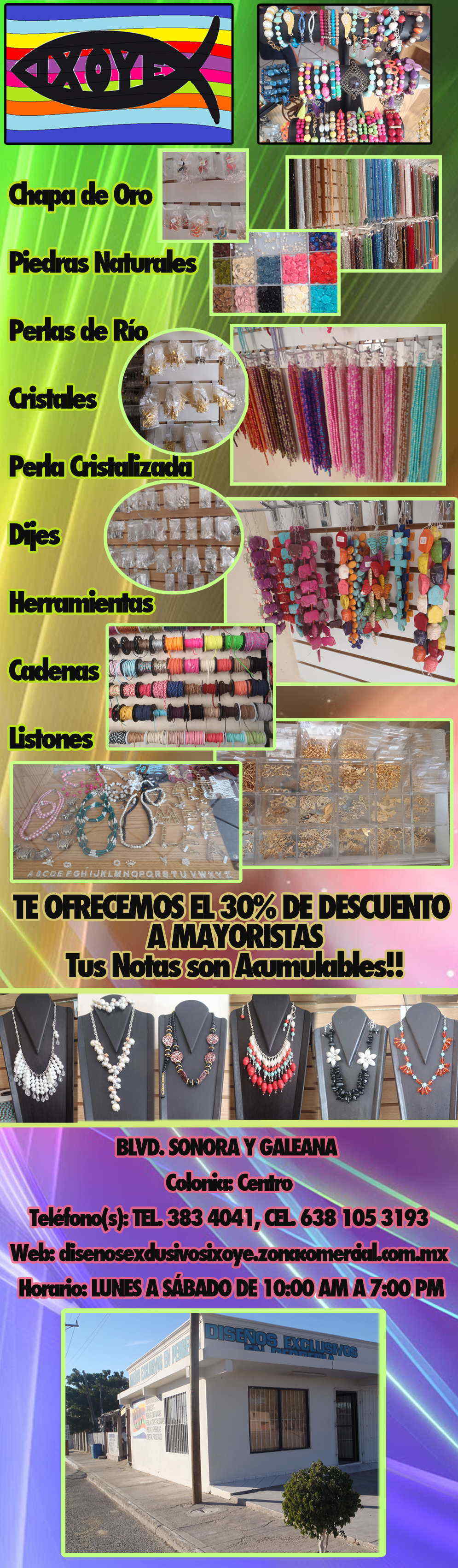 DISEÑOS EXCLUSIVOS EN PEDRERIA IXOYE-VENTA DE CHAPA DE ORO, PIEDRAS NATURALES, PERLAS DE RIO, CRISTALES, PERLA CRISTALIZADA, DIJES, HERRAMIENTAS, CADENAS, PRECIO ESPECIAL A MAYORISTAS.