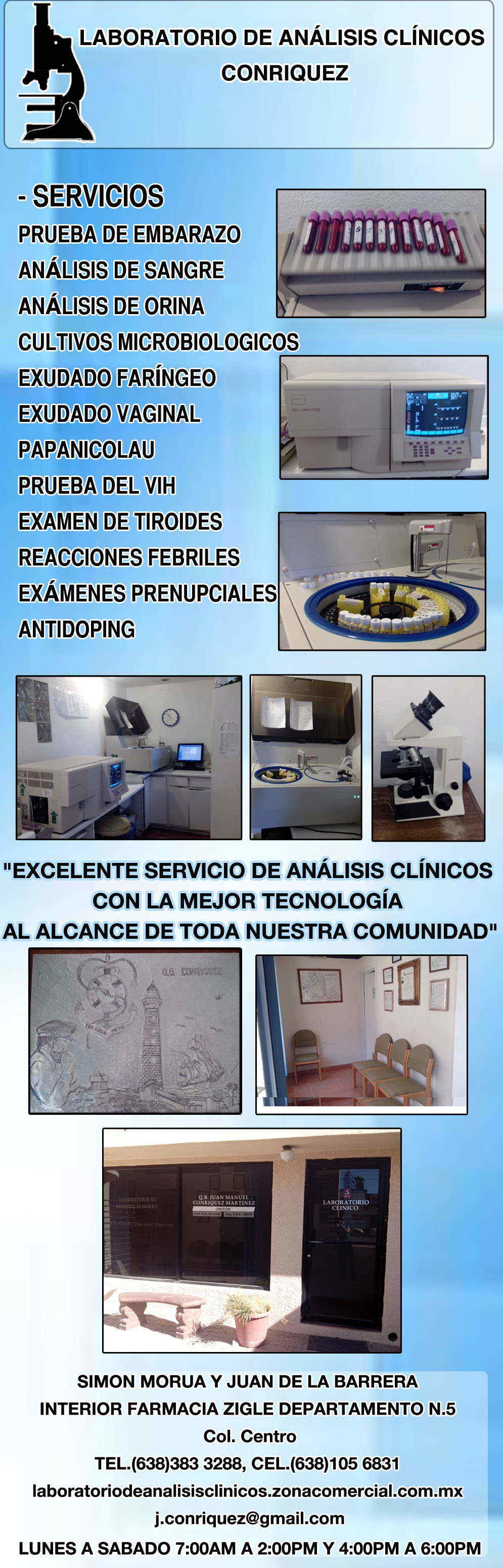 LABORATORIO DE ANALISIS CLINICOS CONRIQUEZ-LABORATORIO, ANALISIS CLINICOS, EXAMENES DE LABORATORIOS.    