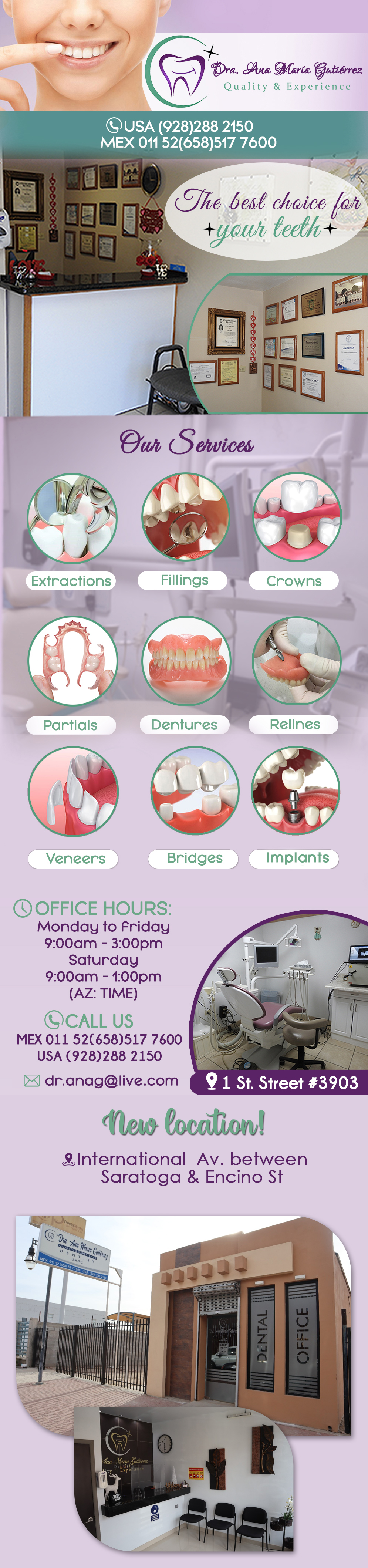 DRA. ANA MARIA GUTIERREZ-DENTIST. Extraction, Fillings, Porcelain Crowns, Ceramic Crowns, Partials, Dentures, Relines, Venners, Bridges.            