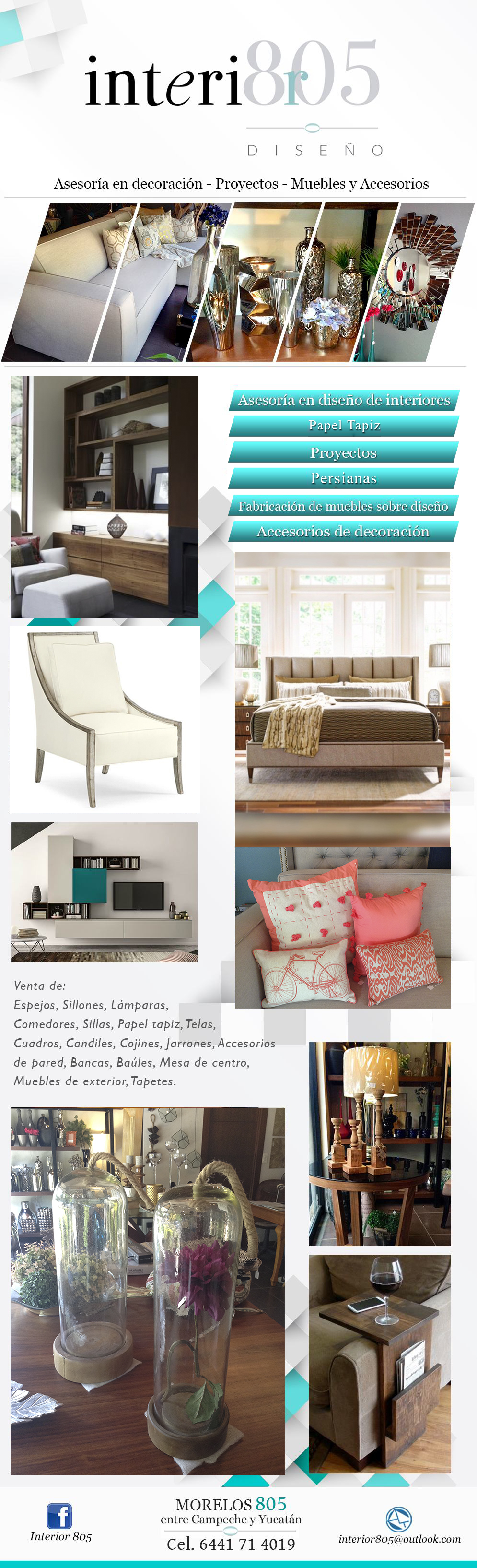 Interior 805-Asesoría en Diseño de Interiores, Proyectos, Fabricación de muebles sobre diseño, Accesorios de Decoración.                 