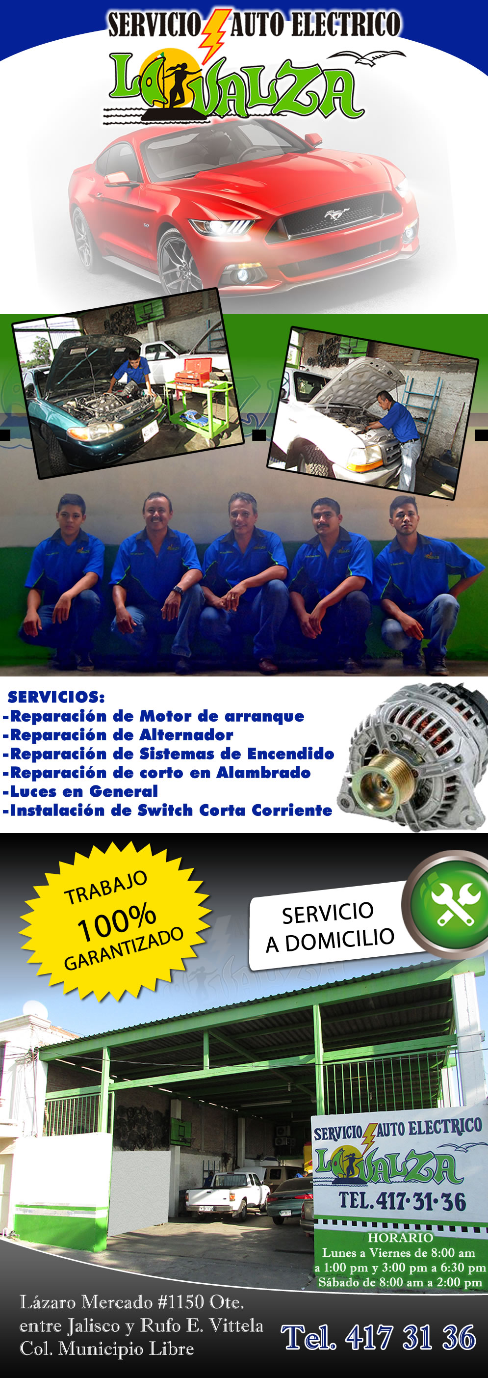 Servicio Auto Electrico La Valza-Taller Electrico la Valza. Reparación del sistema Eléctrico Automotriz, Reparación de Motor de Arranque, Reparación de Alternador, Reparación de Sistemas de Encendido, Reparación de Corto en Alambrado, Luces en General, Instalación de switch Cortacorriente.                              