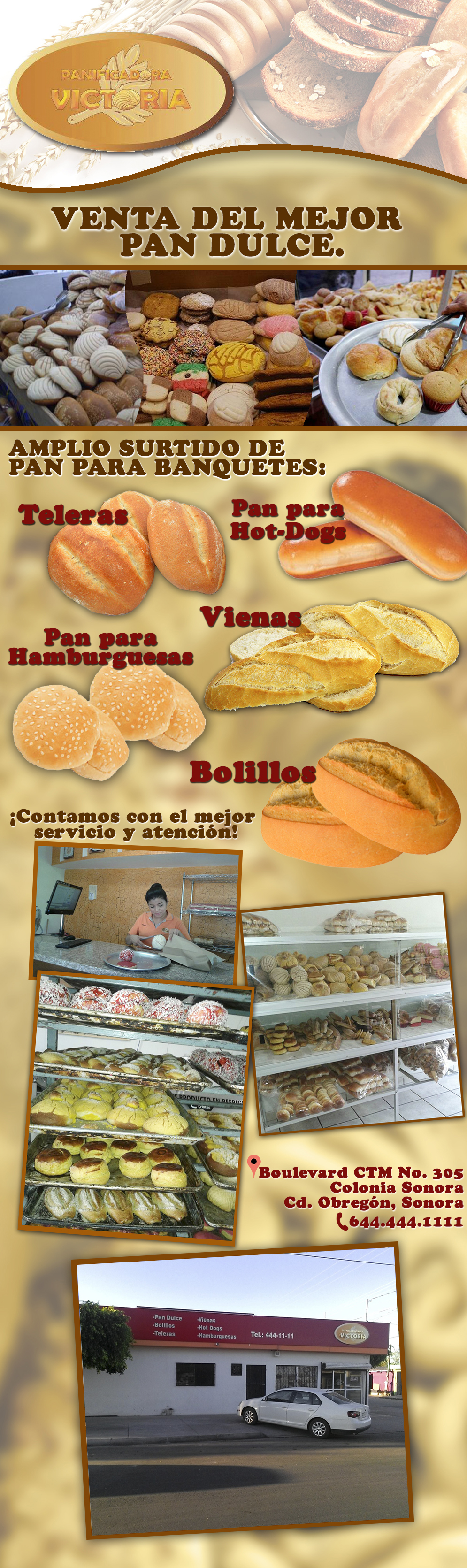 Panificadora Victoria-Amplio surtido de pan para banquetes: pan para Hot Dogs, Teleras, Vienas, pan para Hamburguesas y Bollitos. Venta de Pan Dulce.     