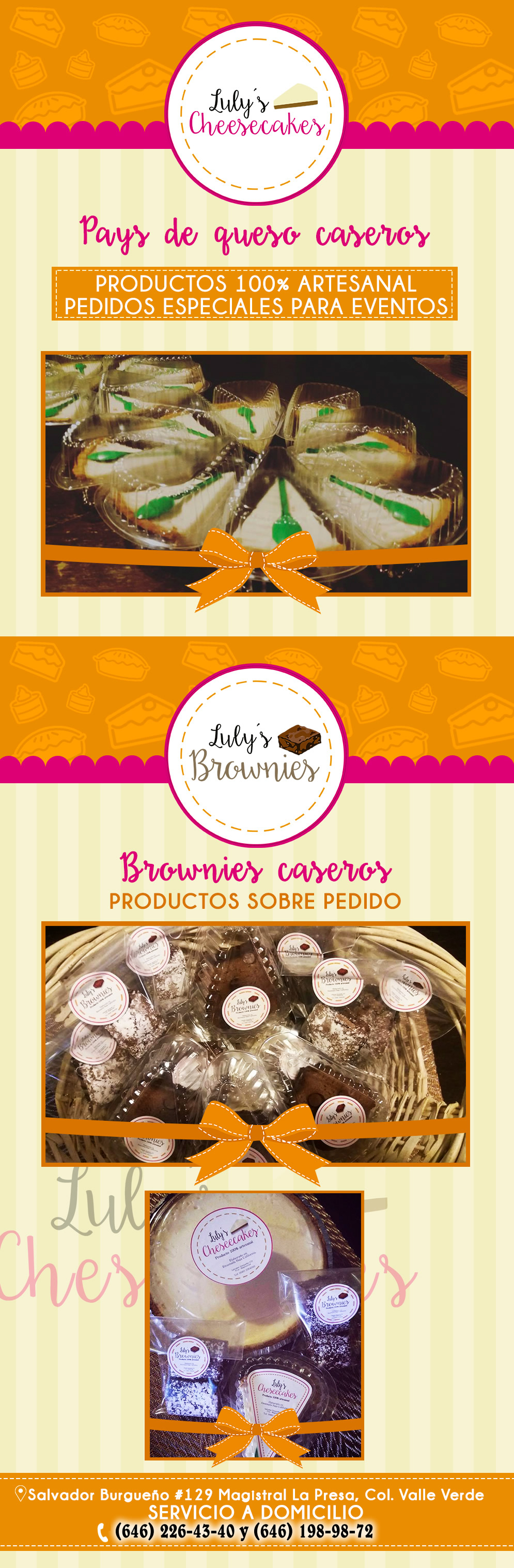 Lulys Pays de Queso y Brownies-Venta de Pays de Queso y Brownies Caseros. Pedidos especiales para eventos, entrega a domicilio. Postres Deliciosos.    