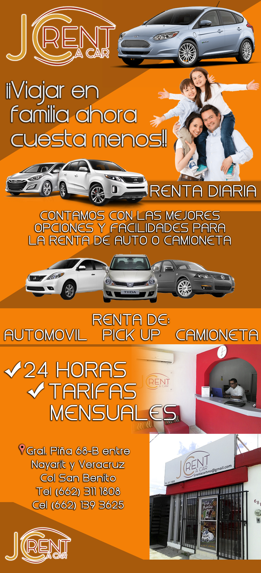 JC RENT A CAR -Autos en Renta en Hermosillo, Sonora. Viajar en Familia ahora cuesta menos!! Tenemos las mejores opciones y facilidades para la renta de auto o camioneta.
