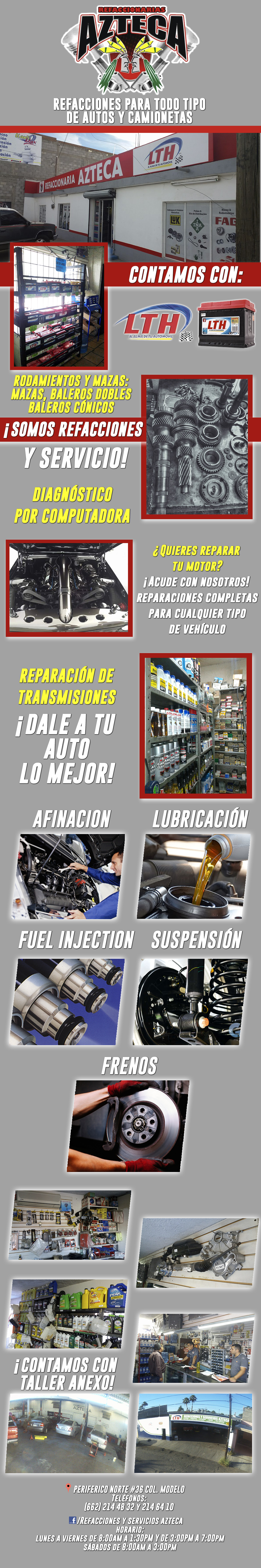 Refaccionaria AZTECA Perinorte -Refacciones para todo tipo de AutomÃ³viles y Camiones. Contamos con una gran variedad de Refacciones. CONTAMOS CON TALLER ANEXO.     