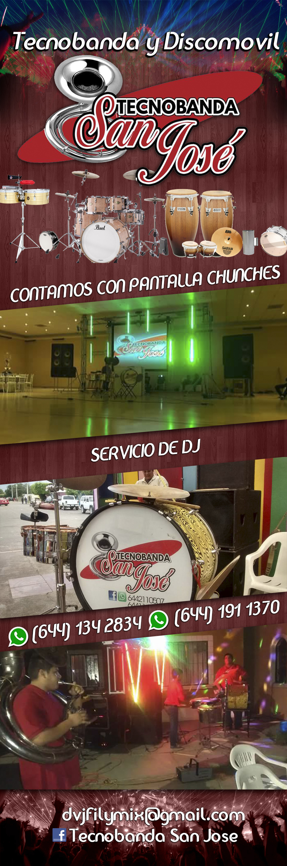 Tecnobanda San José-Servicio de TecnoBanda, Discomovil y DJ. Contamos con Pantallas, Chunches para tu evento. 