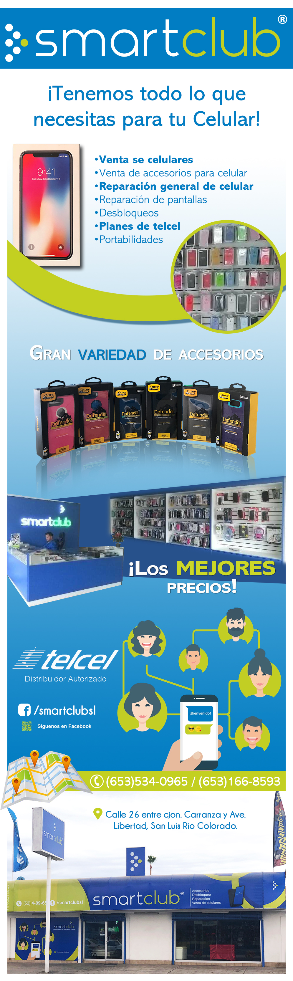 smartclub-Venta de Celulares, Venta de Accesorios, Reparación de pantallas, Reparación general de celulares, Desbloqueos, Planes de TELCEL, Portabilidades, Distribuidor autorizado TELCEL.     