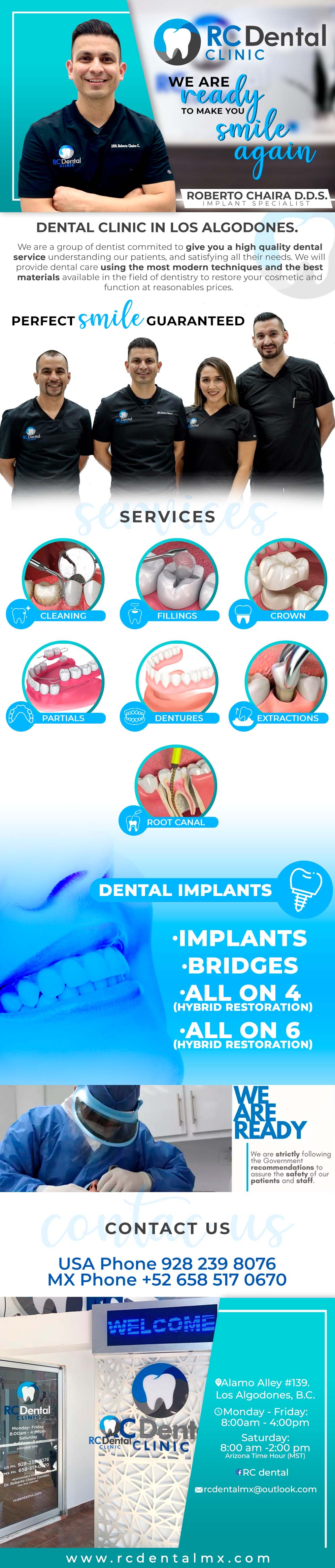 RC DENTAL CLINIC DDS Roberto Chaira Corrales-RC DENTAL CLINIC  DDS Roberto Chaira Corrales 
We are a group of dentist commited to give you a high quality dental service understanding our patients, and satisfying all their needs. We will provide dental care using the most modern techniques and the best materials available in the field of dentistry to restore your cosmetic and function at reasonables prices.                