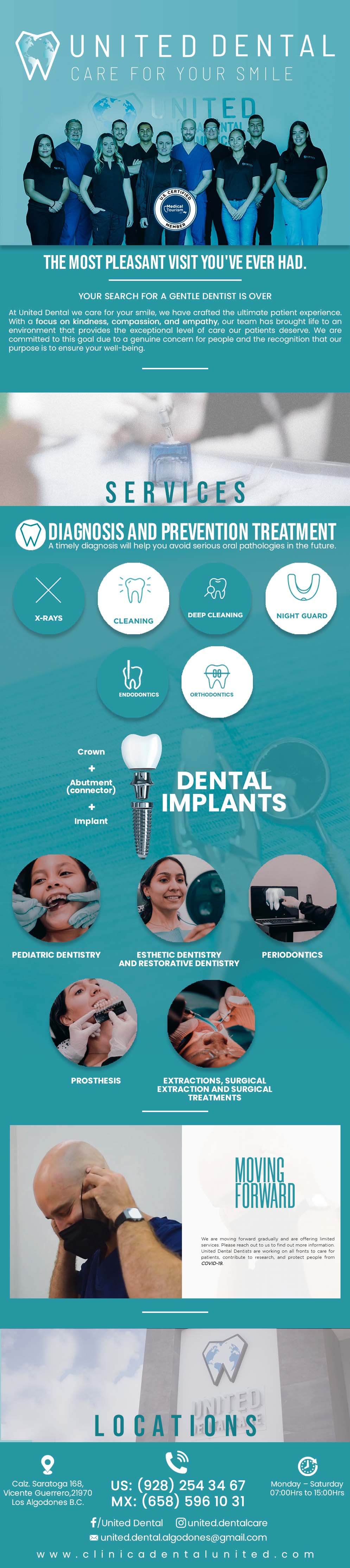 UNITED DENTAL in Algodones  in Algodones  At United Dental we care for your smile, we have crafted the ultimate patient experience. With a focus on kindness, compassion, and empathy, our team has brought life to an environment that provides the exceptional level of care our patients deserve. We are committed to this goal due to a genuine concern for people and the recognition that our purpose is to ensure your well-being.     dental dentist dentistry algodones molarcity molar implants implant xrays endodontics orthodontics cleaning deep cleaning dental implants united dental uniteddental    