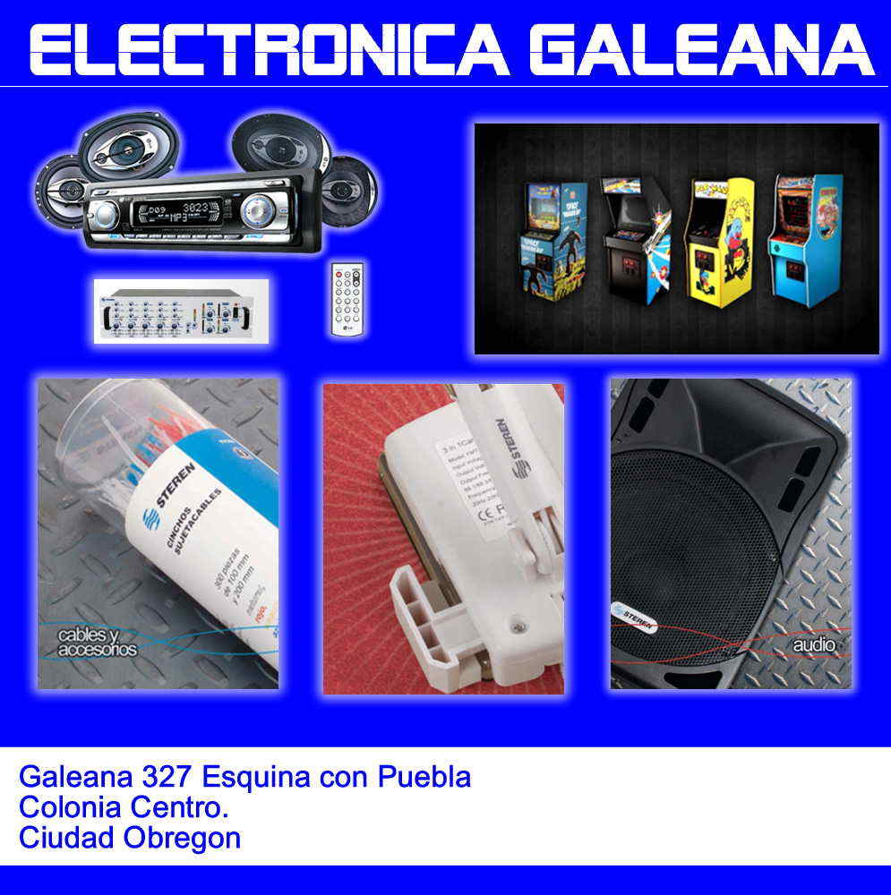 Electrónica Galeana--Electrónica
-Video Juegos
-Rockolas
-Distribuidora Steren