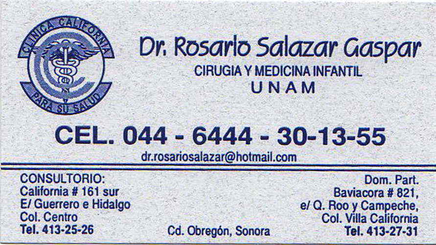 Dr. Rosario Salazar Gaspar-Cirugía y Medicina Infaltil.        