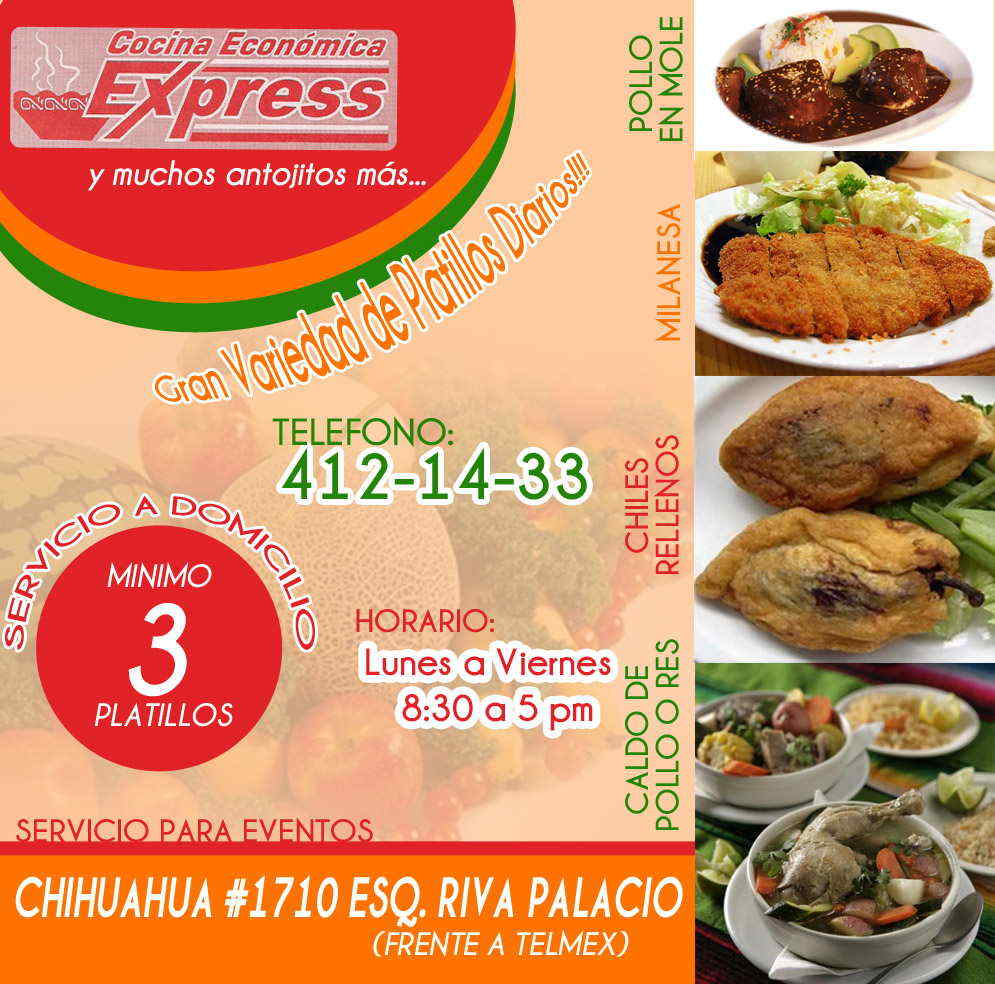 Cocina Economica Express-Cocina Economica Express Ambiente Familiar la receta como si Estuvieras en tu Casa contamos con Gran Variedad de Platillos Diarios contamos con Servicio para Eventos Especiales y tenemos Servicio a Domicilio en la compra minima de 3 platillos            