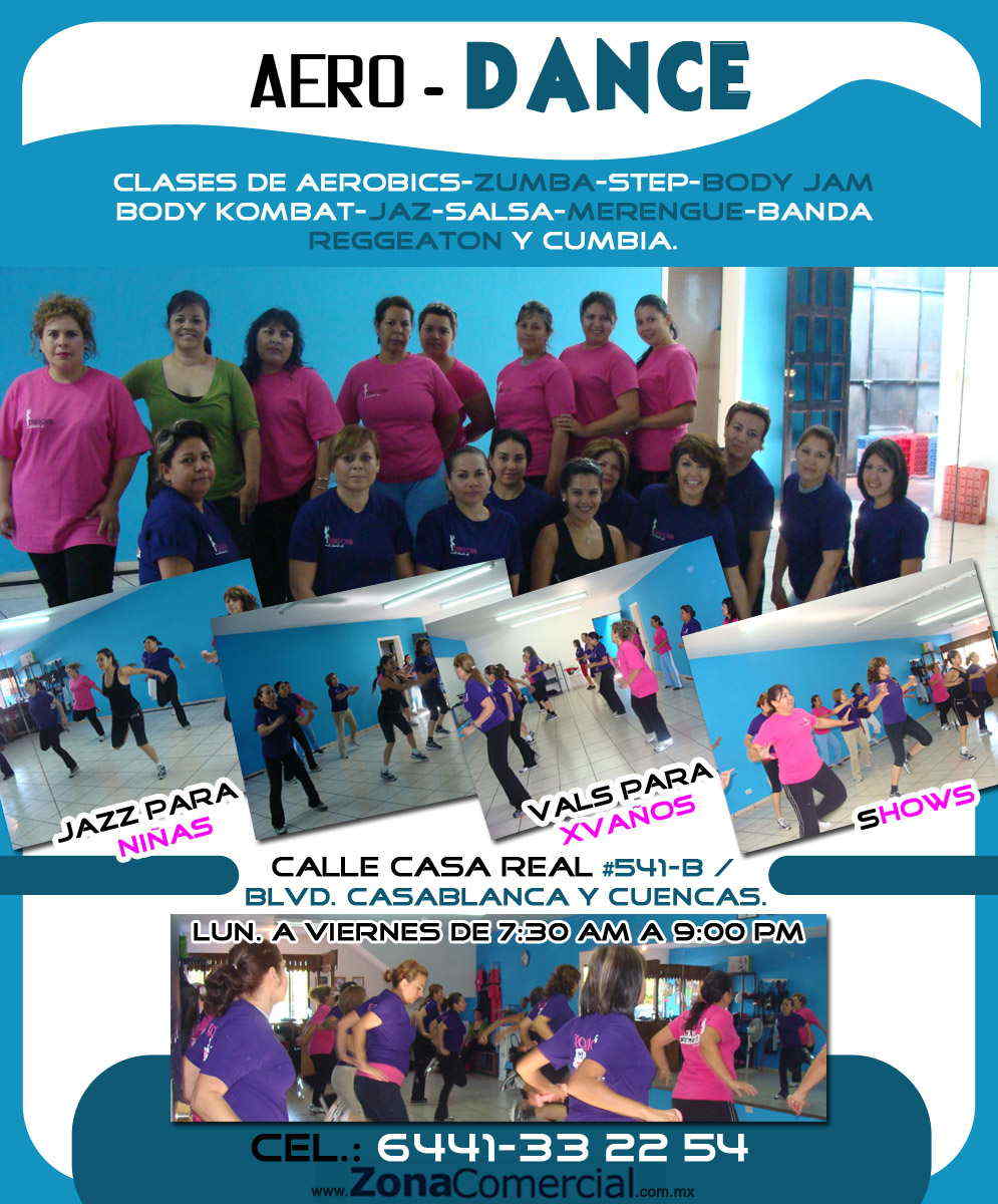 AERO-DANCE-clases de Aerobics,Zumba,Step,Body Jam,Body Kombat,Jaz,Salsa,Merengue,Banda,Reggeaton y cumbia.