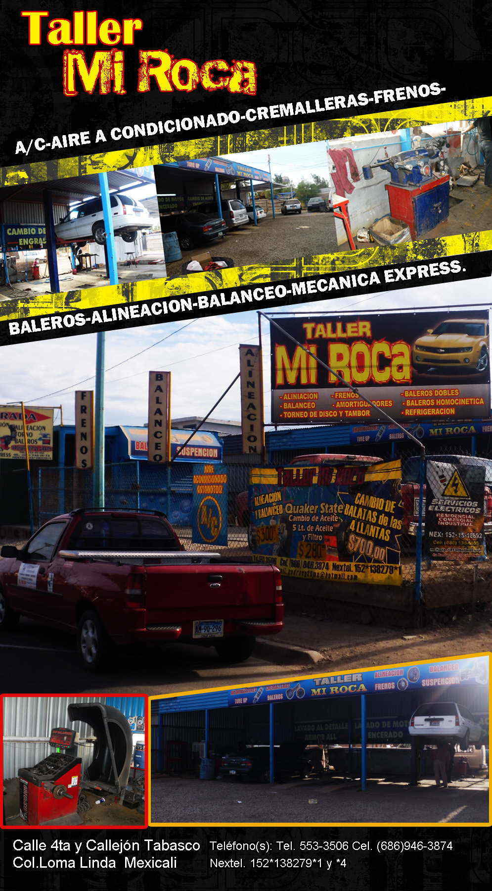 TALLER MI ROCA-A/C-AIRE A CONDICIONADO-CREMALLERAS-FRENOS-BALEROS-ALINEACION-BALANCEO-MECANICA EXPRESS.             