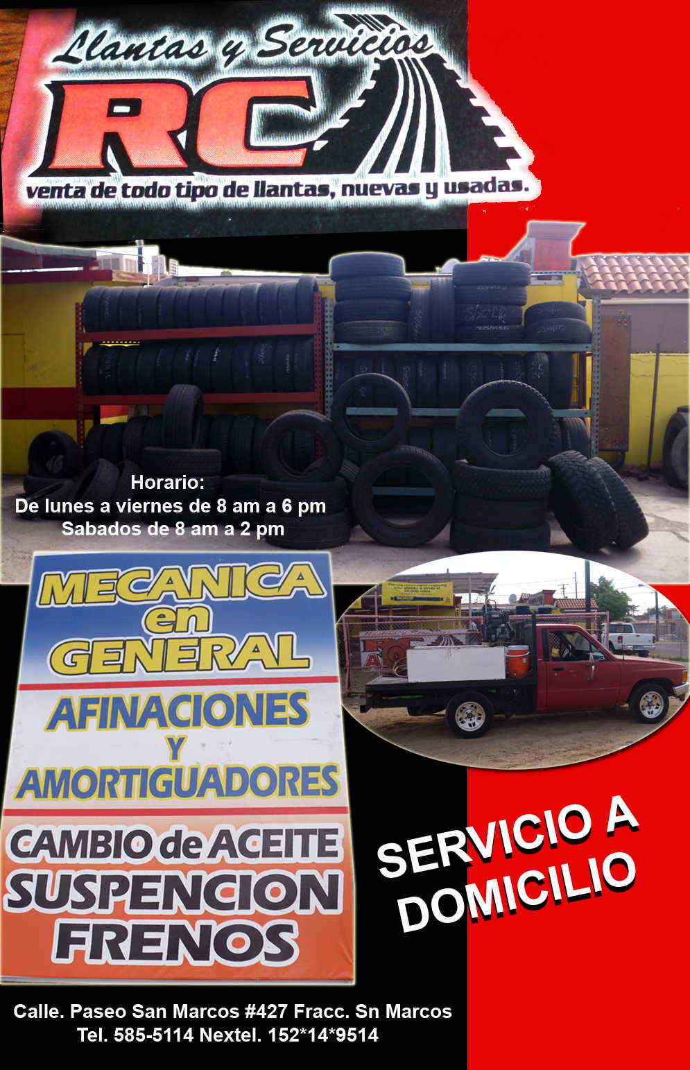 RC LLANTAS Y SERVICIOS -VENTA DE TODO TIPO DE LLANTAS, MECANICA GENERAL SERVICIO A DOMICILIO            