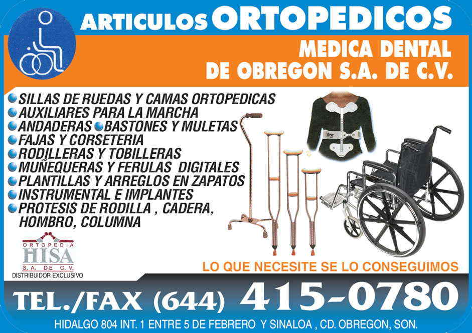 Medica Dental de Obregón S.A. de C.V.-Articulos Ortopédicos.